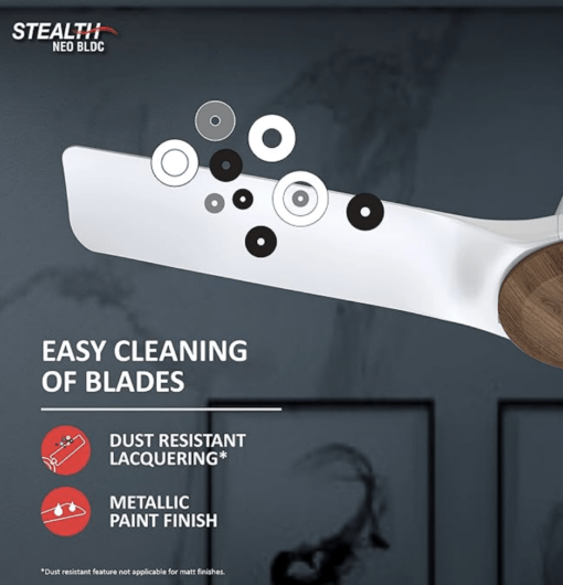 Havells 1200mm Stealth Air Neo BLDC Motor Ceiling Fan | Most Silent & Premium, 5 Star with RF Remote | 100% Copper, Upto 55% Energy Saving, Flexible Timer Settings | (Pack of 1, Wood Pearl White) - Image 3